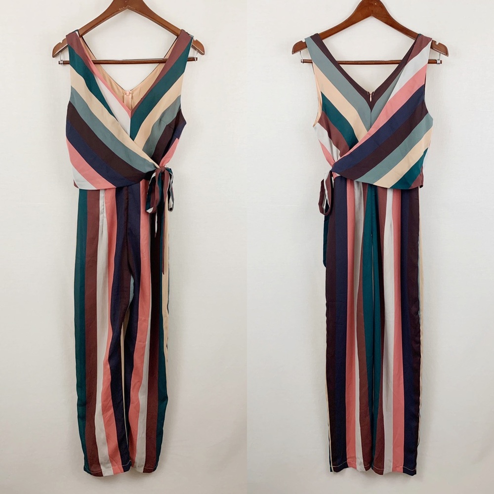 Ravyn Rusty Rose Multi Striped Sleeveless Jumpsuit